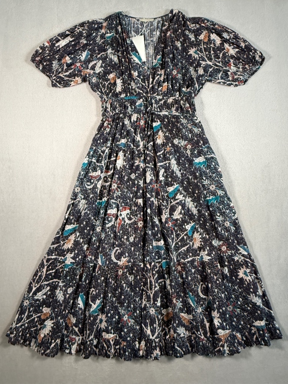 Ulla Johnson Dress Womens 6 Twilight Navy Floral Thelma Puff Sleeve Midi NWT - Picture 2 of 15